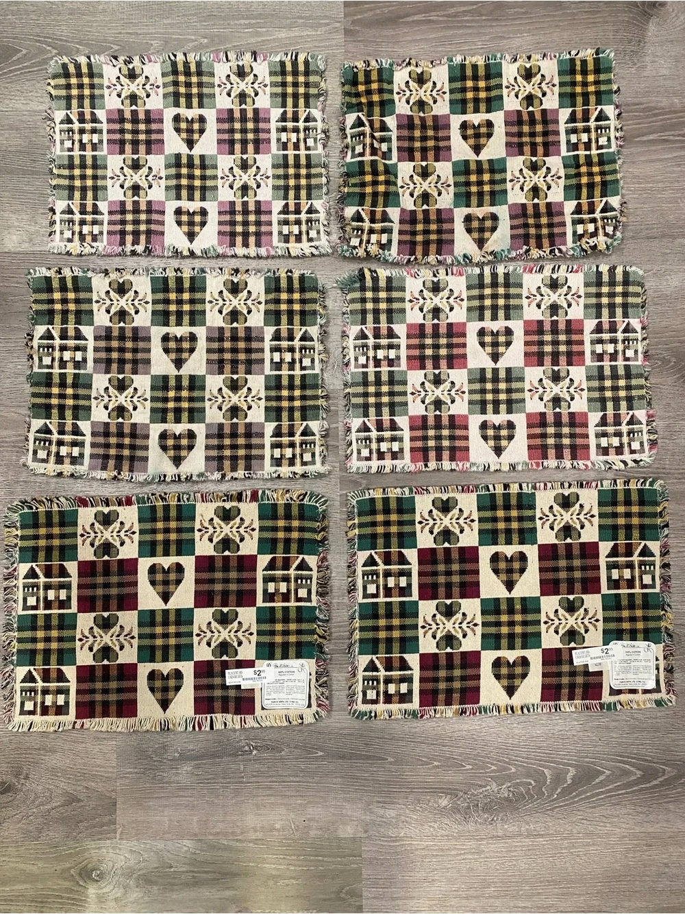 Vintage Park B Smith Woven Tapestry Placemats Set of 6 Houses Hearts